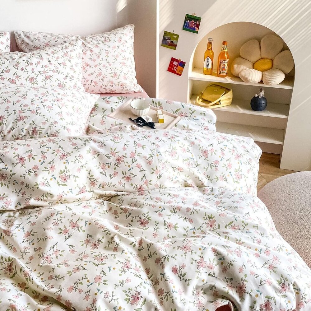 Garden Style Pink Floral Comforter Set Full Sz